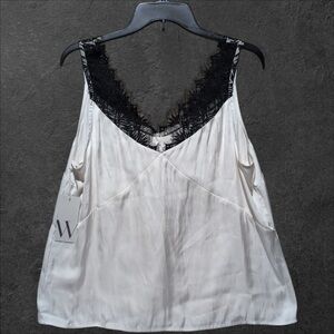 Worthington Tank Top Blouse Women’s L White Black Dressy Lace